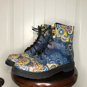 Yes We Vibe Colorful Flower Mandala Combat Boots